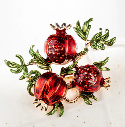 Red Rhinestone Pomegranate Brooch