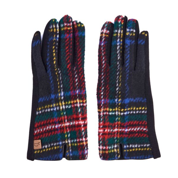 Plaid Blue Check Patterned Smart Touch Black Gloves