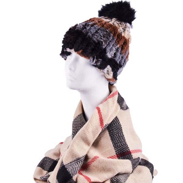 Brown Women&#039;s Rabbit Fur Knitted Hat