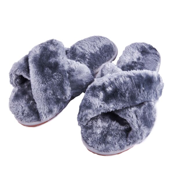 Gray Ladies Fur Slippers