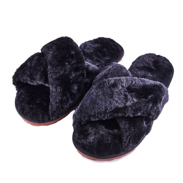 Black Ladies Fur Slippers