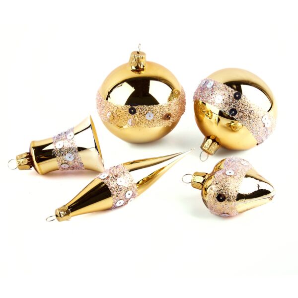 Golden Glass Christmas Tree Ornaments Set of 5