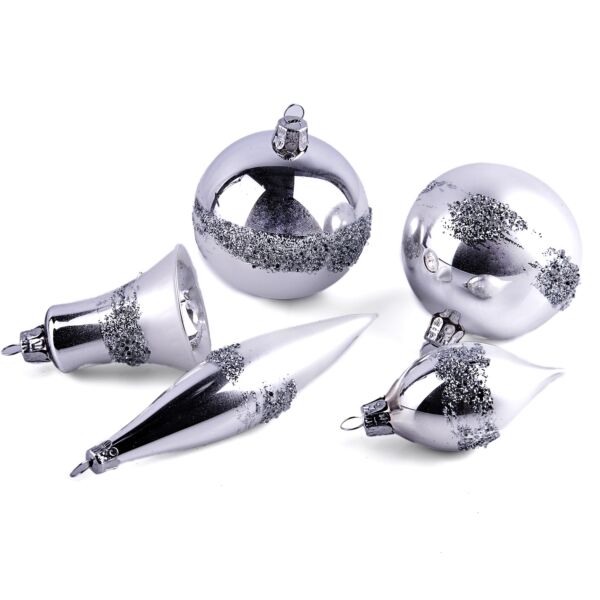 Silver Glass Christmas Tree Ornaments Set of 5
