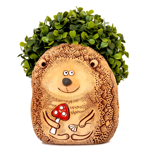 Hedgehog with Mushroom Handmade Ceramic Terracotta Decorative Cachepot