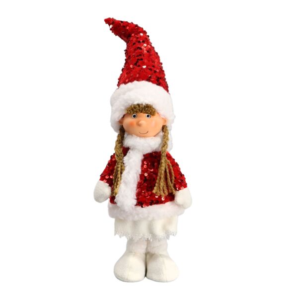 16.9&quot; Girl with Red Hat Fabric Christmas Decoration