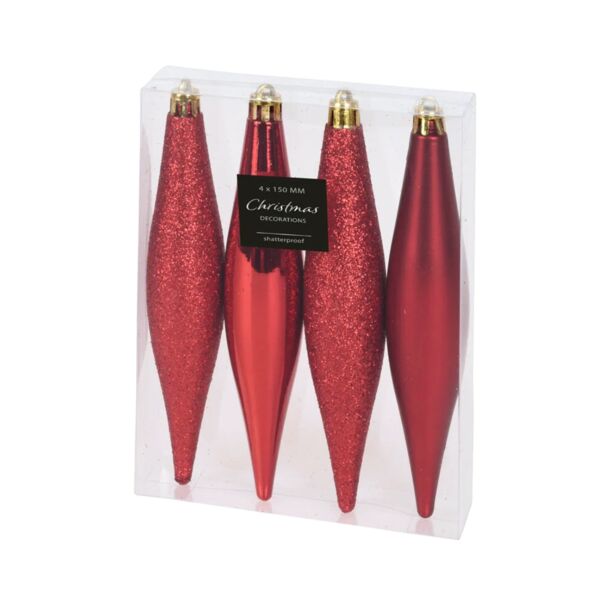 Red Plastic Icicle Tree Ornaments Set of 4 