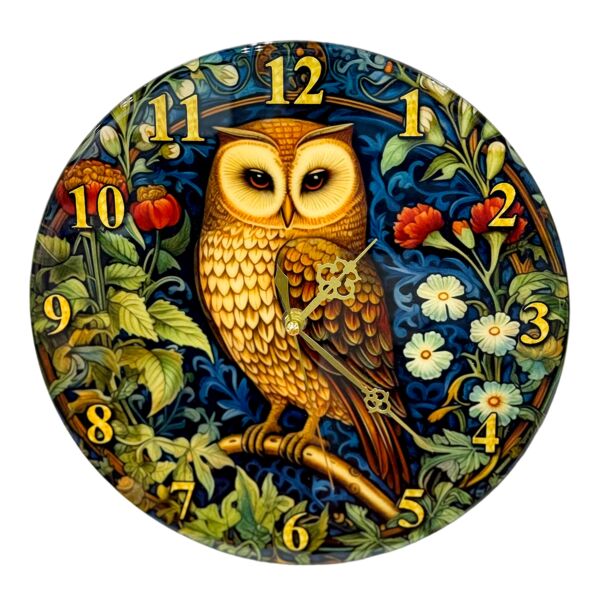 Owl William Morris Round Wooden Wall Clock