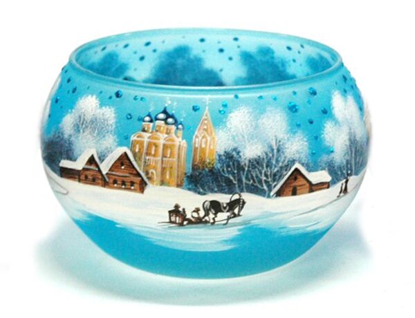 Frosted Glass Candle Holder Winter Landscape 