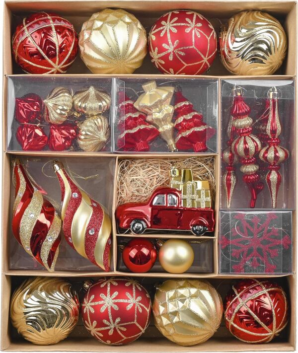 60 pcs Gold and Blue Christmas Tree Shatterproof Ornament Set