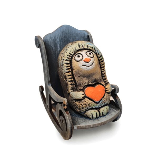 Hedgehog in Rocking Chair Handmade Ceramic Figurine