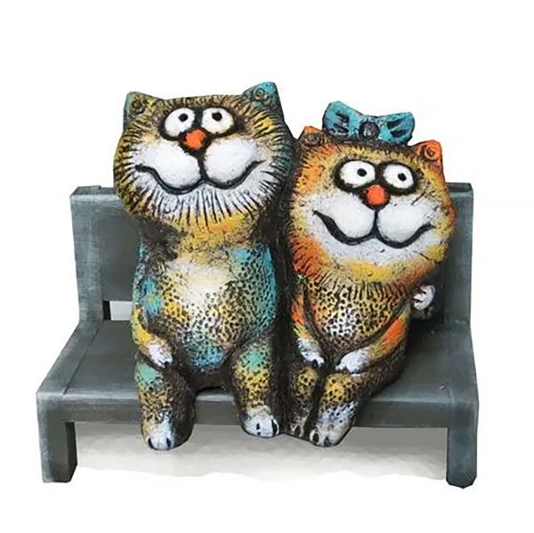 Cats on Bench Handmade Ceramic Figurine