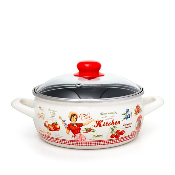 Retro Kitchen Enamel Casserole with Glass Lid