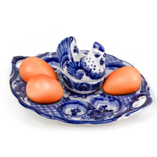 Egg Dish and Jar for Sauce Handmade Blue and White Porcelain