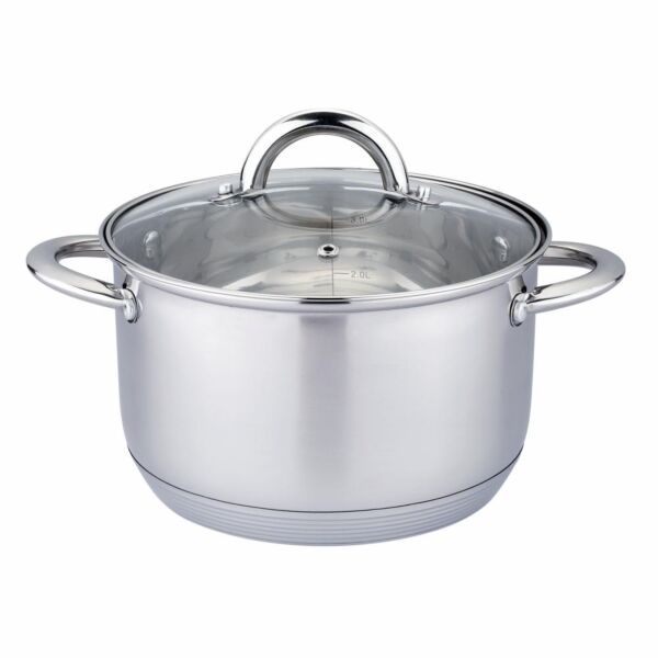 Stainless Steel Stock Pot with Glass Lid and Measuring Scale