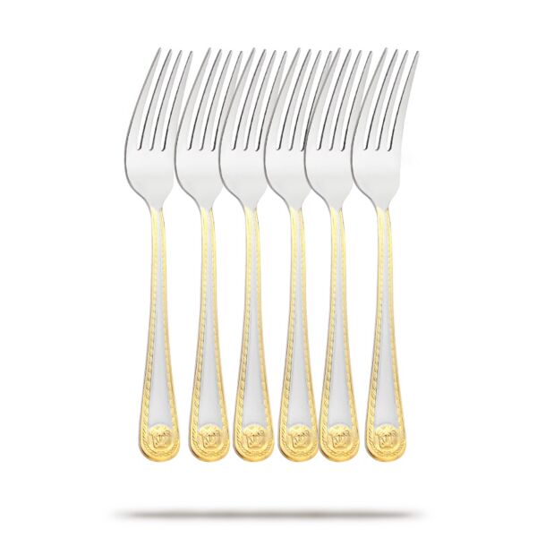 Stainless Steel Dinner Fork Set of 6 Luxury Mirror Polished and Brushed (Gold color)