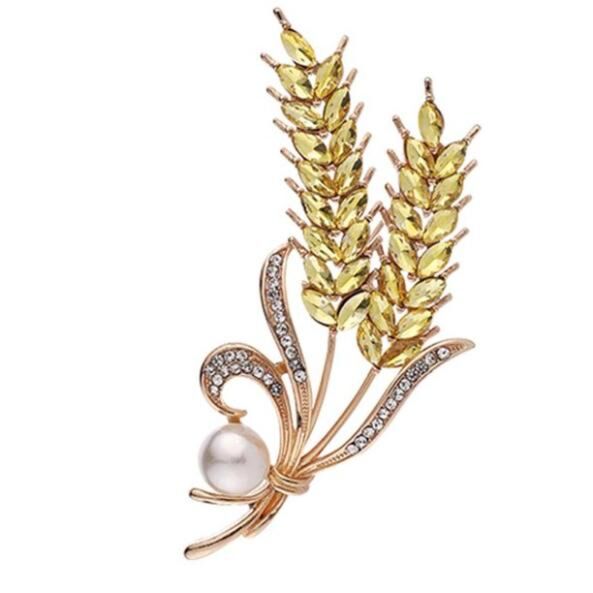 Rhinestone Wheat Brooch with Faux Pearl 