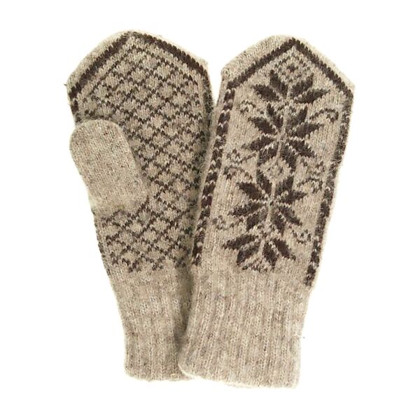 Beige and Brown Flowers Wool Women&#039;s Mittens in Size 18
