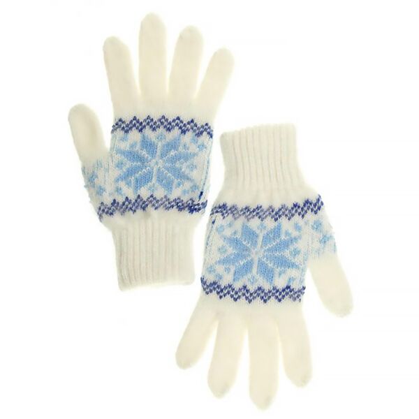 Light Blue and White Star Wool Women&#039;s Gloves in Size 17-18