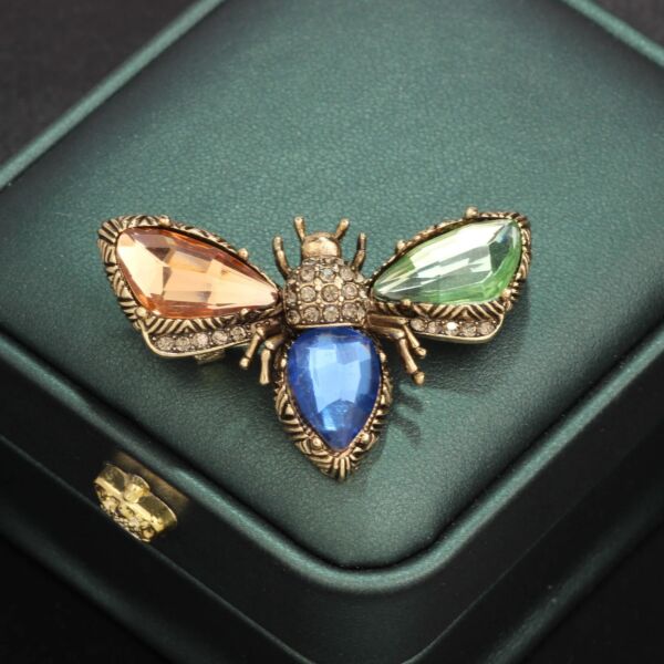 Vintage Beetle Colorful Rhinestone Brooch