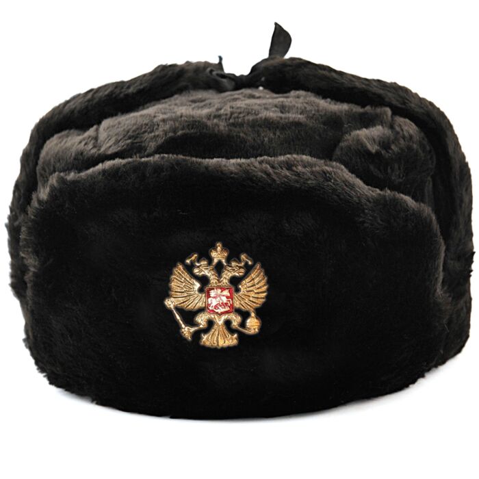 Russian hat : Black bomber hat with Ear Flaps