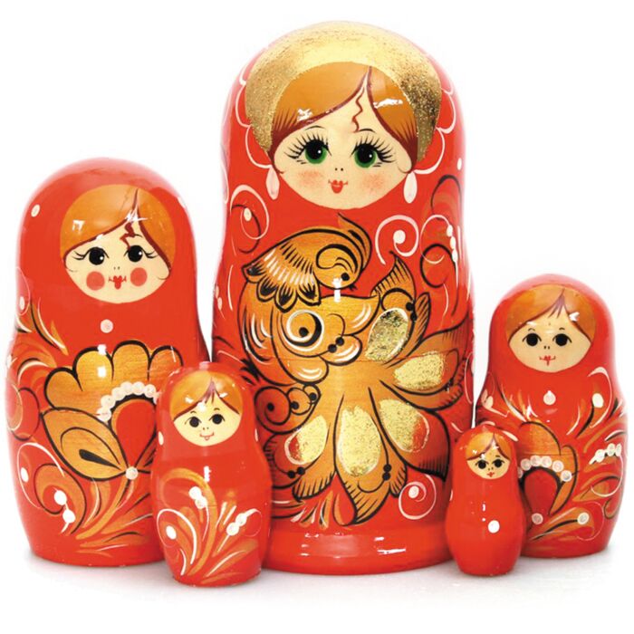 Wooden Russian nesting dolls black and red   –  FirebirdWorkshop