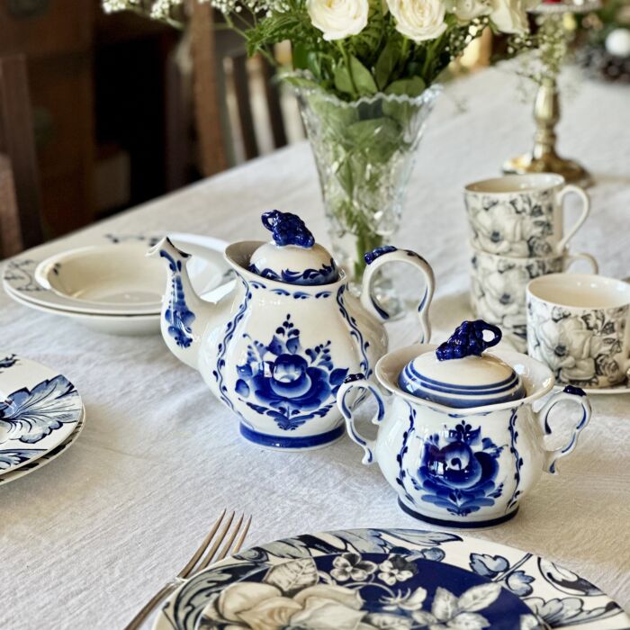 Blue Rhapsody Teapot Gzhel Blue and White Porcelain