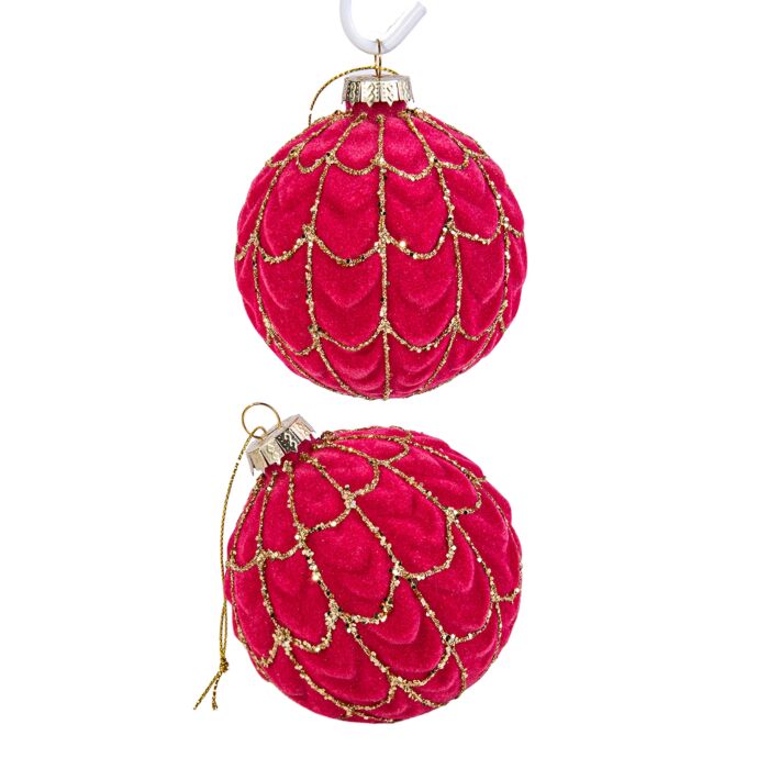 Pink Velvet Glass Christmas Tree Ornaments Set of 2