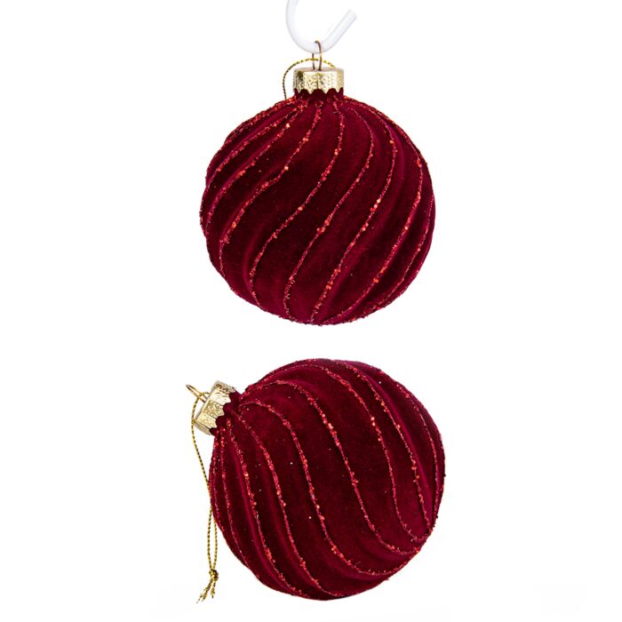 Red Velvet Glass Christmas Tree Ornaments Set of 2