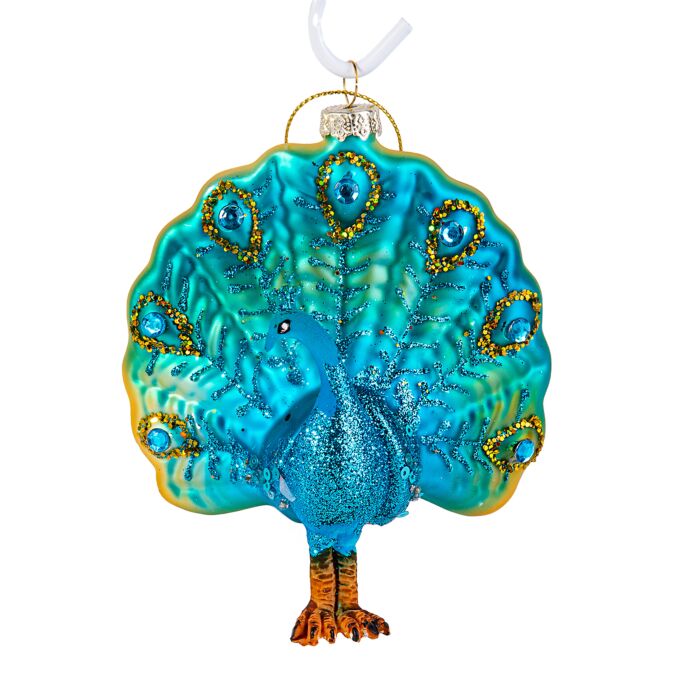 Peacock Glass Christmas Tree Ornament