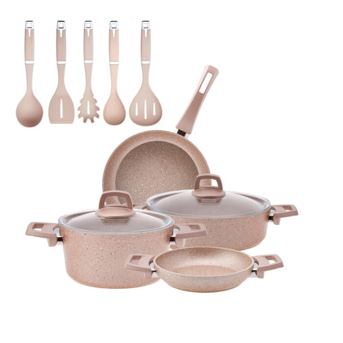Non-Stick Cookware Set of 9 (pink)