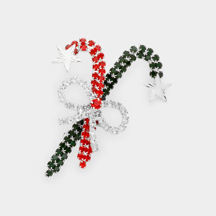 Wrapables Christmas Crystal Rhinestone Brooch Pin Candy Canes