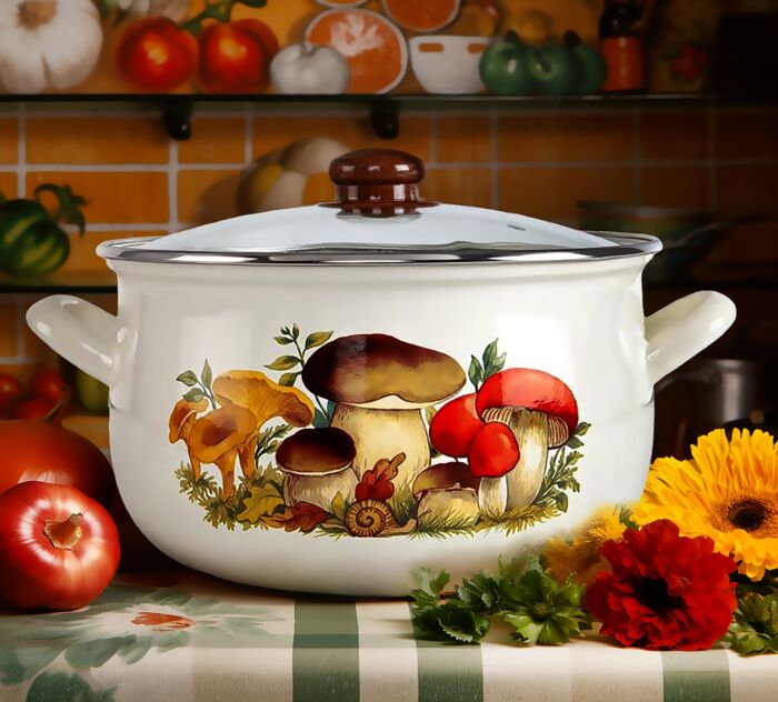 Mushrooms Belly Deep Stock Pot with Glass Lid