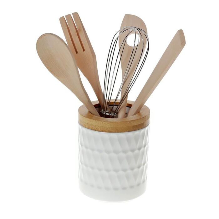 Porcelain & Bamboo Utensil Holder (with utensils)