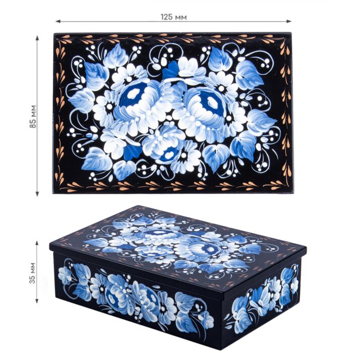 Blue Flowers Rectangular Handmade Wooden Petrykivka Painting