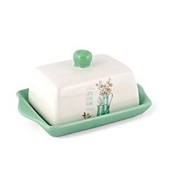 Teal Cottagecore Ceramic Butter Dish with Lid