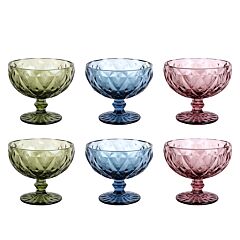 Vintage Embossed Glass Dessert Bowls Set of 6 Multicolor