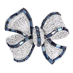 Vintage Dark Blue Bowknot Rhinestone Brooch