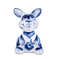 Snowtail Bunny Gzhel Porcelain Handmade Figurine 