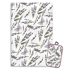 Lavender Meadow Cotton Kitchen Towel and Potholder Set