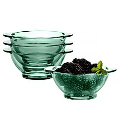 Green Borosilicate Glass Bowl with Handles, Set of 4