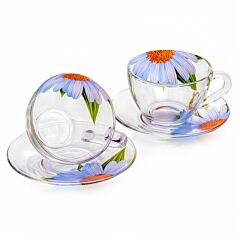Daisy Glass Cup and Saucer Set of 2