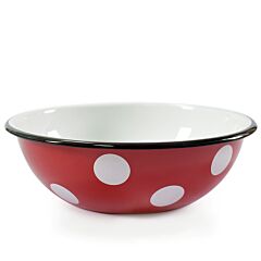 Red White Polka-Dot Enamelware Serving Bowl