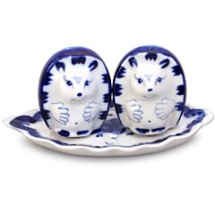 Hedgehogs Spices Set Gzhel Blue and White Porcelain 
