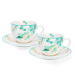 Botanical Garden Bone China Teacup with Saucer Set of 2