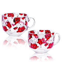 Poppies and Daisies Glass Mug Set of 2