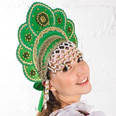 Traditional Green Handmade Kokoshnik Headdress 