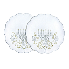 White Embroidered Silver Hanukkah Placemat Set of 2