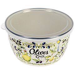 Olives Enamel Bowl with Lid