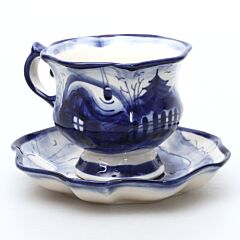 Winter Frost Teacup and Saucer Blue and White Gzhel Porcelain 