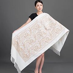 Cashew Flowers White Scarf with Embroidery